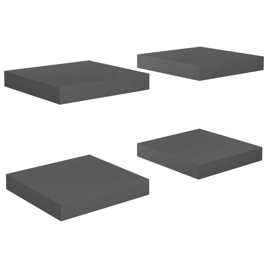 Plovoucí Nástěnné Police 4 Ks Lesklé Šedé 23X23,5X3,8 Cm Mdf Šedá S Vysokým Leskem