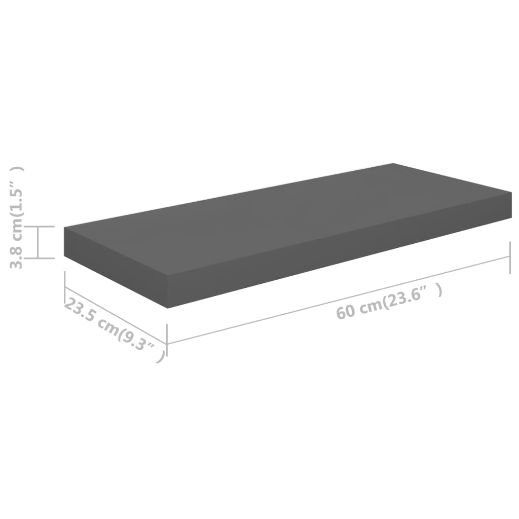 Plovoucí Nástěnné Police 4 Ks Lesklé Šedé 60X23,5X3,8 Cm Mdf Šedá S Vysokým Leskem