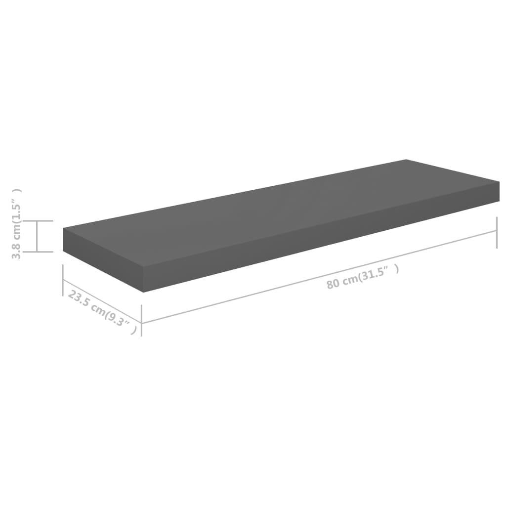 Plovoucí Nástěnné Police 4 Ks Lesklé Šedé 80X23,5X3,8 Cm Mdf Šedá S Vysokým Leskem