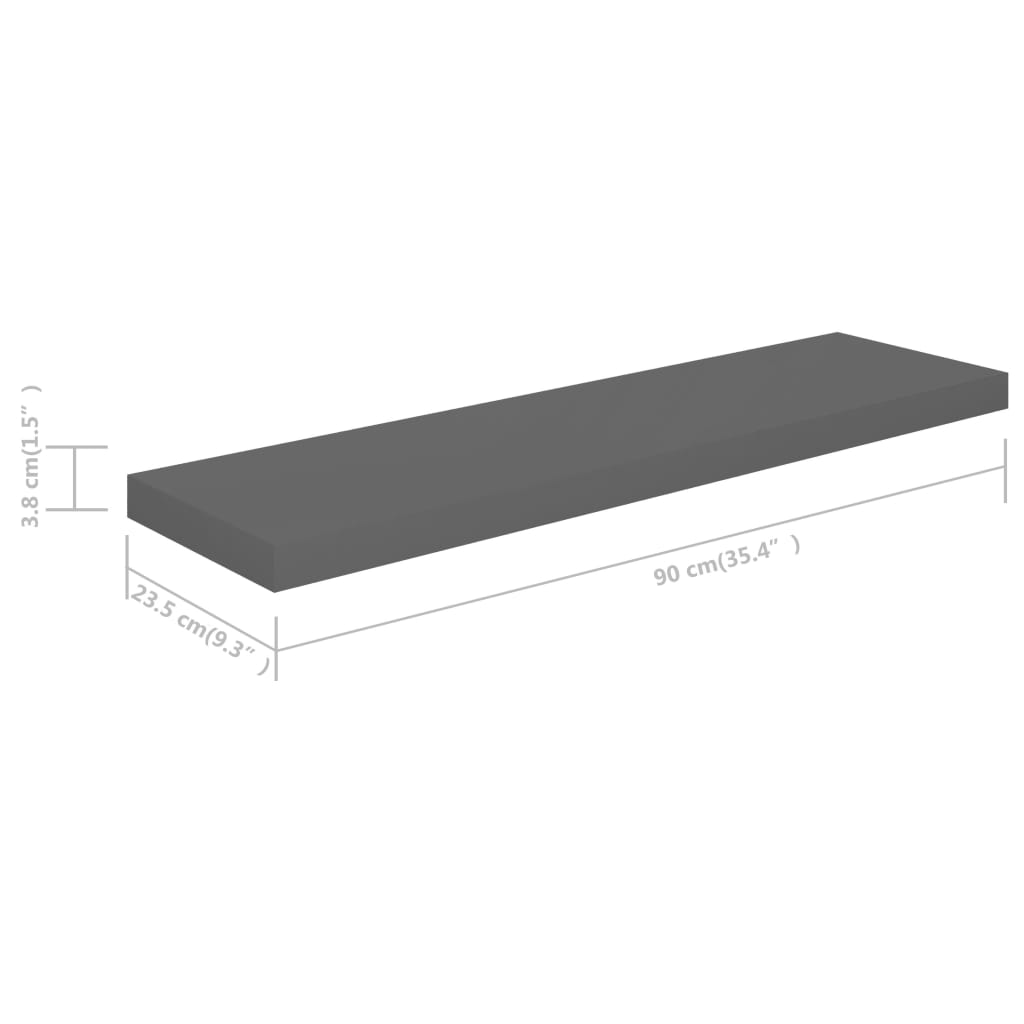 Plovoucí Nástěnné Police 2 Ks Lesklé Šedé 90X23,5X3,8 Cm Mdf Šedá S Vysokým Leskem