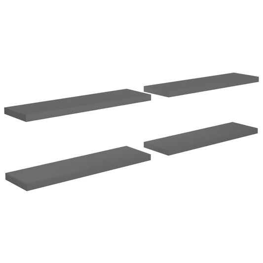 Plovoucí Nástěnné Police 4 Ks Lesklé Šedé 90X23,5X3,8 Cm Mdf Šedá S Vysokým Leskem