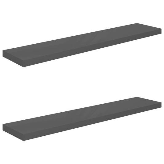 Plovoucí Nástěnné Police 2 Ks Lesklé Šedé 120X23,5X3,8 Cm Mdf Šedá S Vysokým Leskem