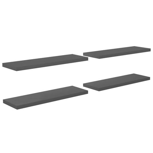 Plovoucí Nástěnné Police 4 Ks Lesklé Šedé 120X23,5X3,8 Cm Mdf Šedá S Vysokým Leskem