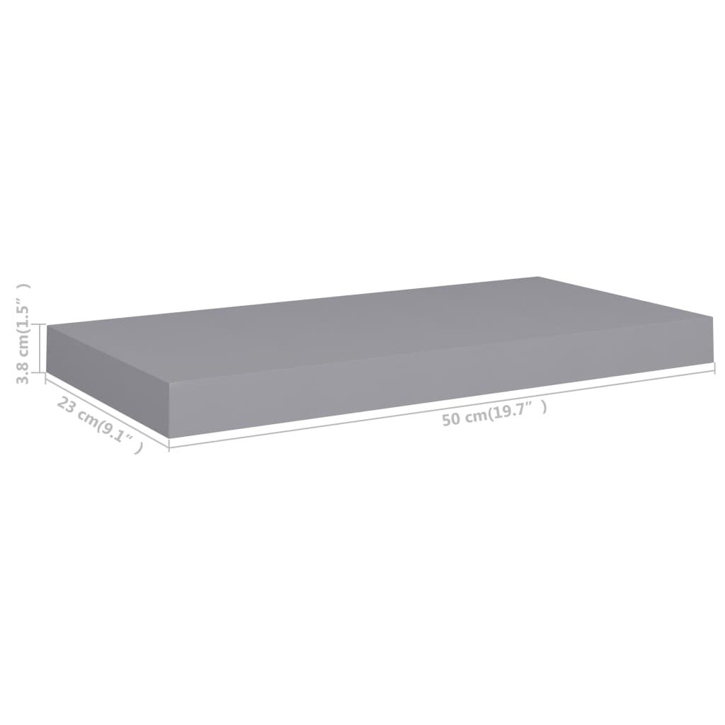 Plovoucí Nástěnné Police 4 Ks Šedé 50 X 23 X 3,8 Cm Mdf Šedá