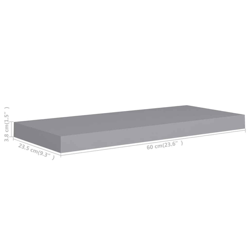 Plovoucí Nástěnné Police 4 Ks Šedé 60 X 23,5 X 3,8 Cm Mdf Šedá