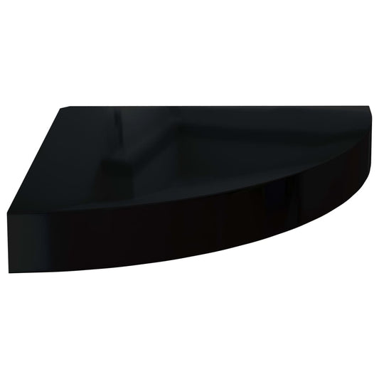 Plovoucí Rohová Police Černá Vysoký Lesk 25 X 25 X 3,8 Cm Mdf Černá S Vysokým Leskem