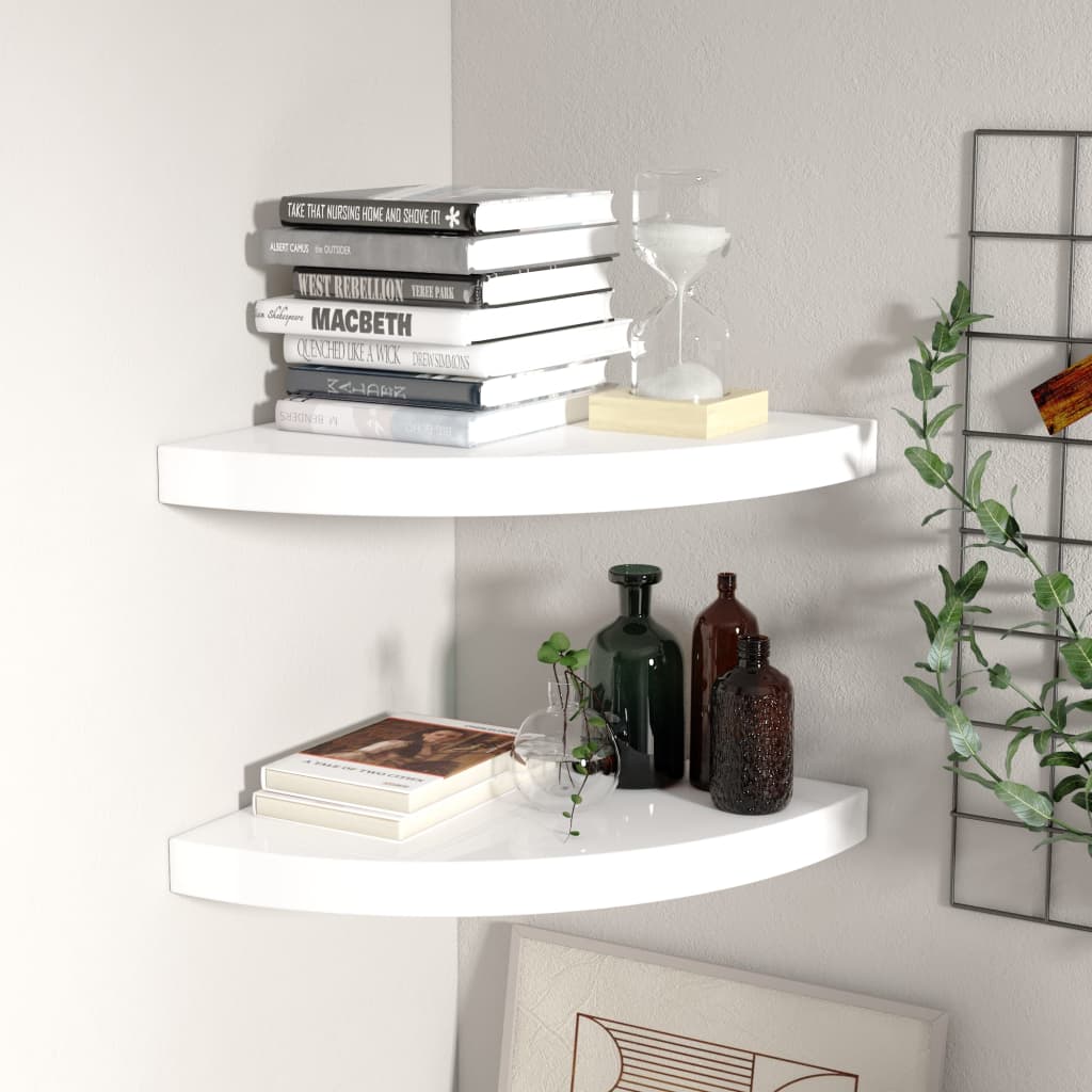 323909 Floating Corner Shelves 4 Pcs High Gloss White 35X35X3,8 Cm Mdf Bílá S Vysokým Leskem