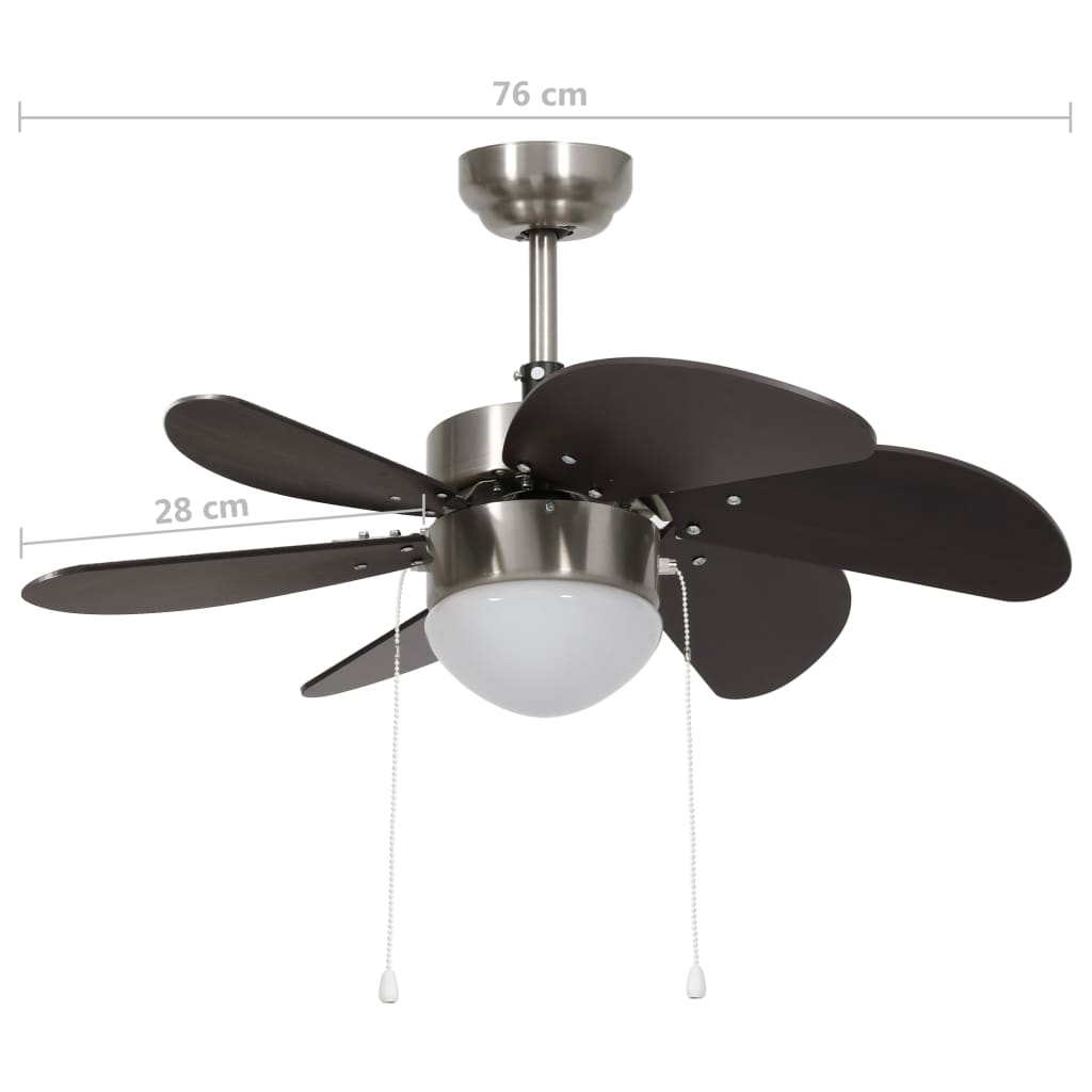 Stropní Ventilátor Se Světlem 76 Cm Tmavě Hnědý