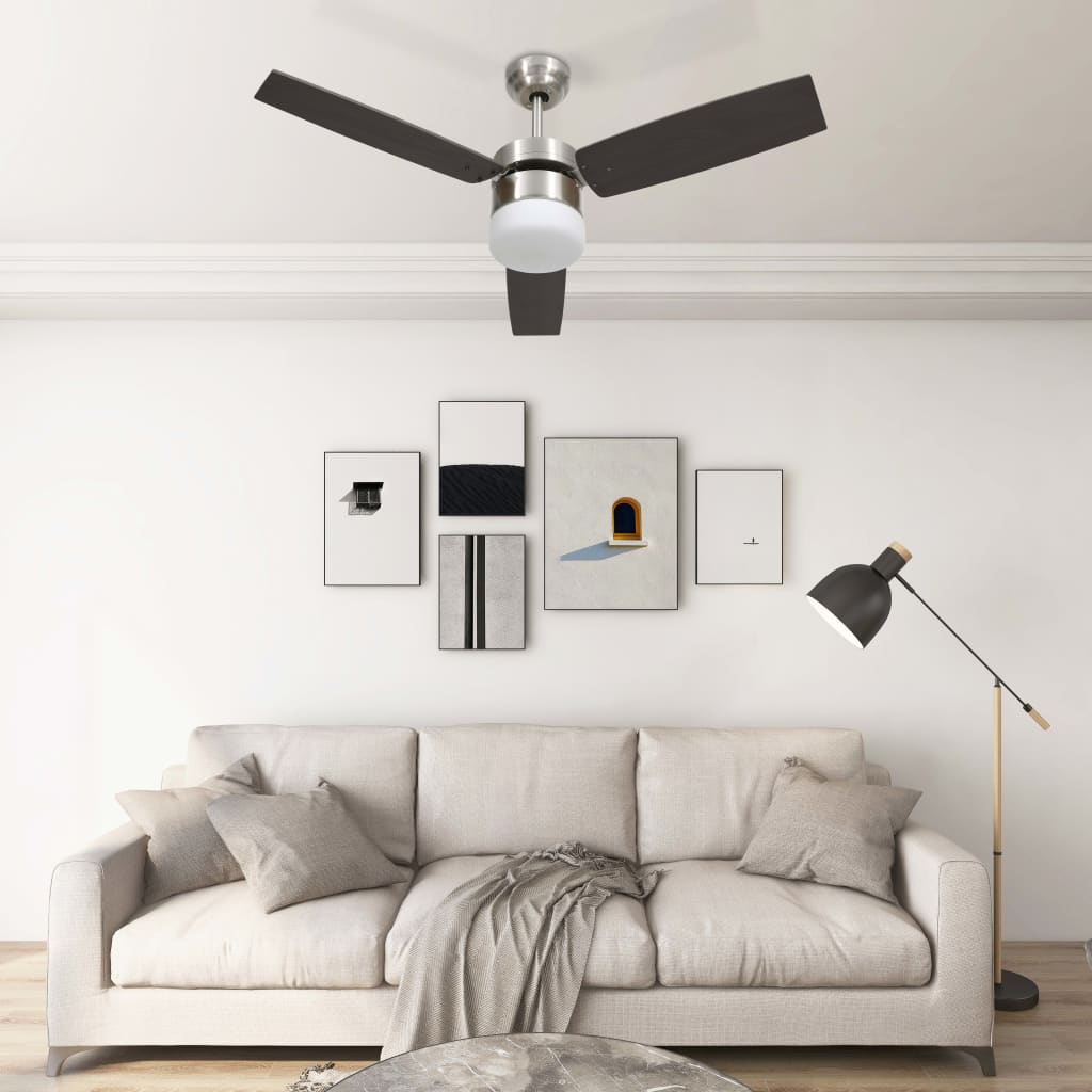 Stropní Ventilátor Světlo A Dálkový Ovladač 76 Cm Tmavě Hnědý