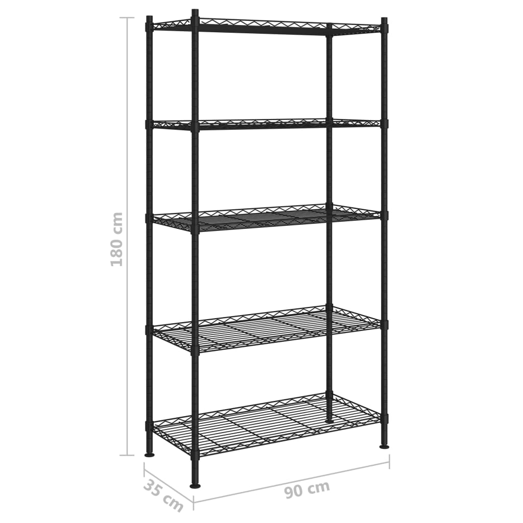 Úložný Regál 5 Polic 90 X 35 X 180 Cm Černý 250 Kg