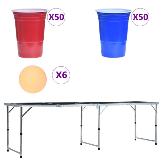 Skládací Stůl Na Beer Pong S Kelímky A Míčky 240 Cm Bílá