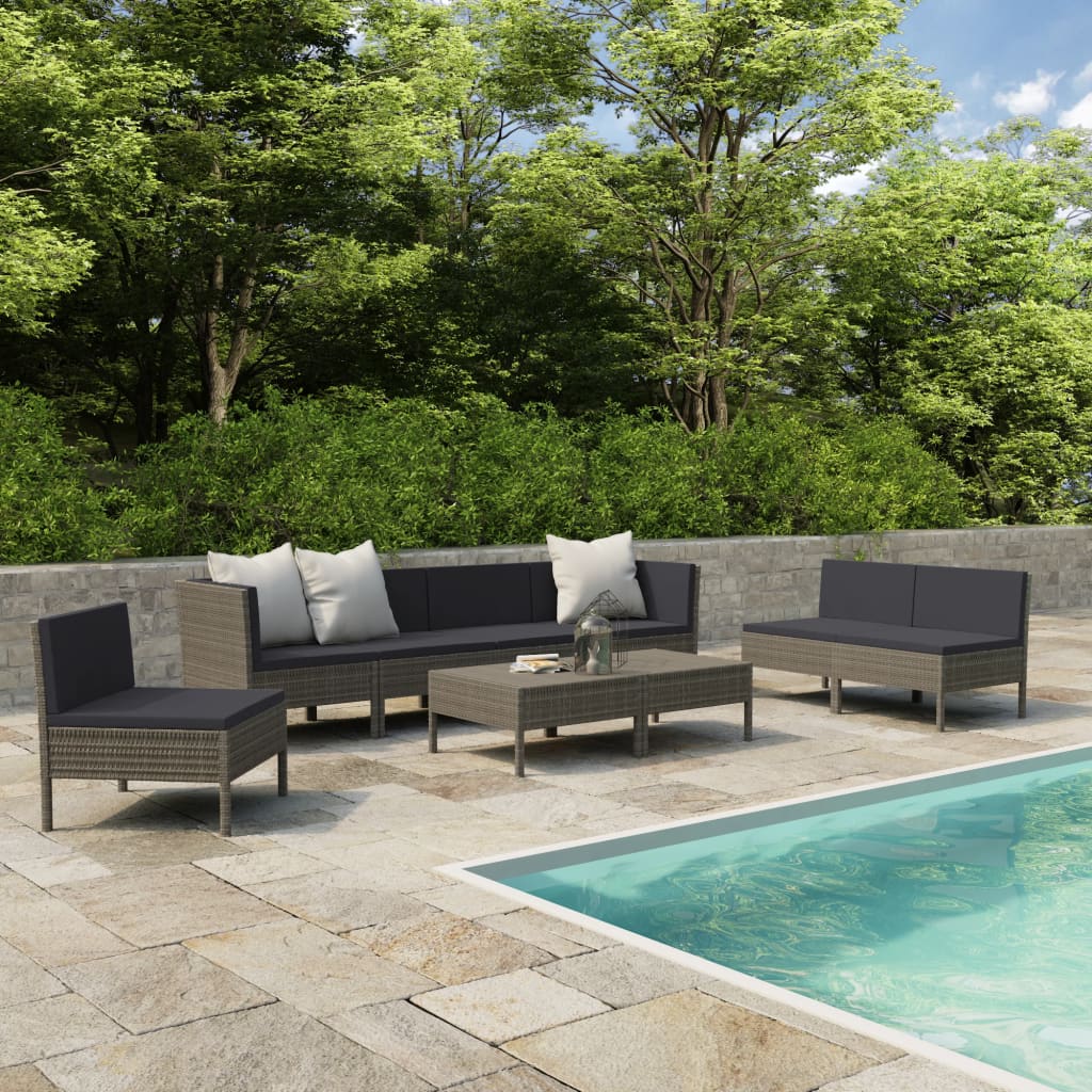 6Dílná Zahradní Sedací Souprava S Poduškami Polyratan Černá