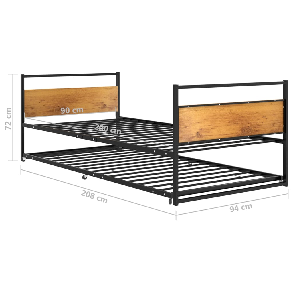 Rám Vysouvací Postele Černý Kov 90 X 200 Cm