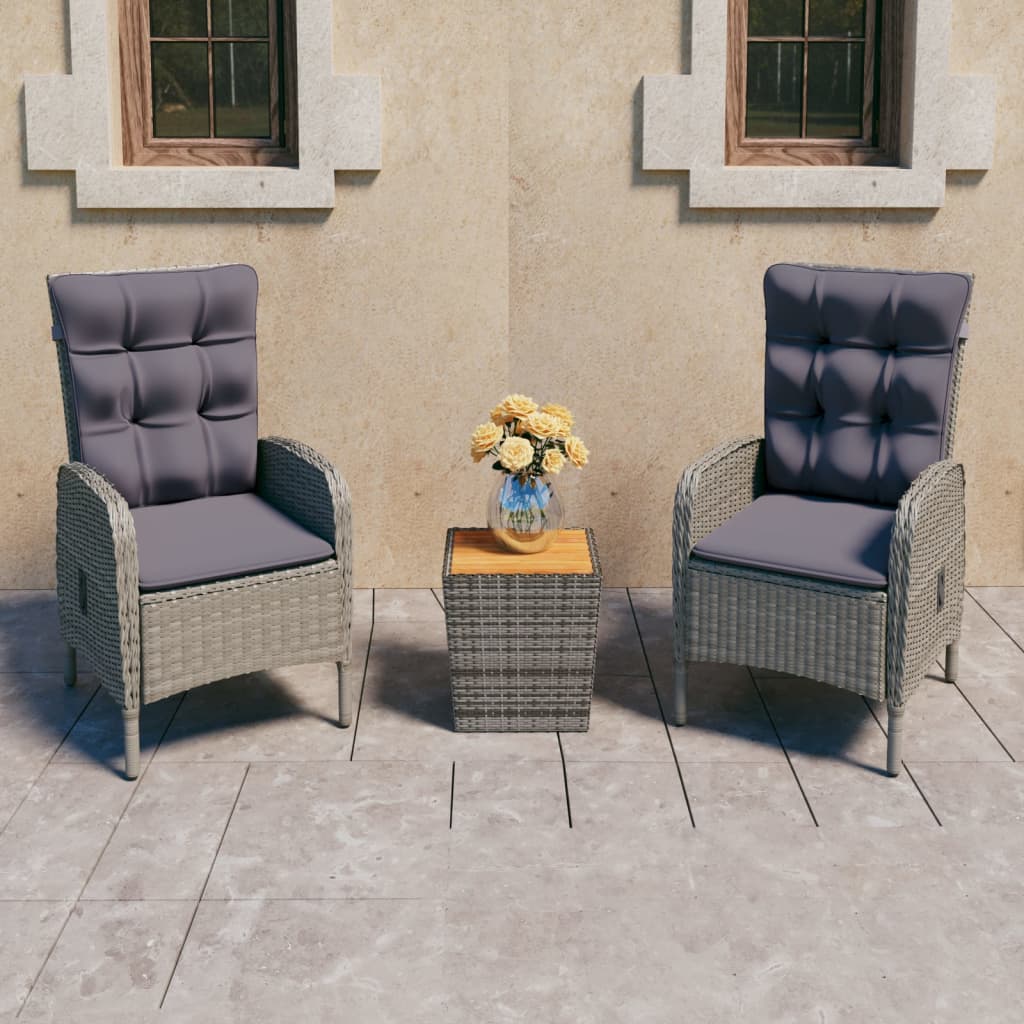 3Dílný Zahradní Bistro Set Polyratan A Sklo Šedý