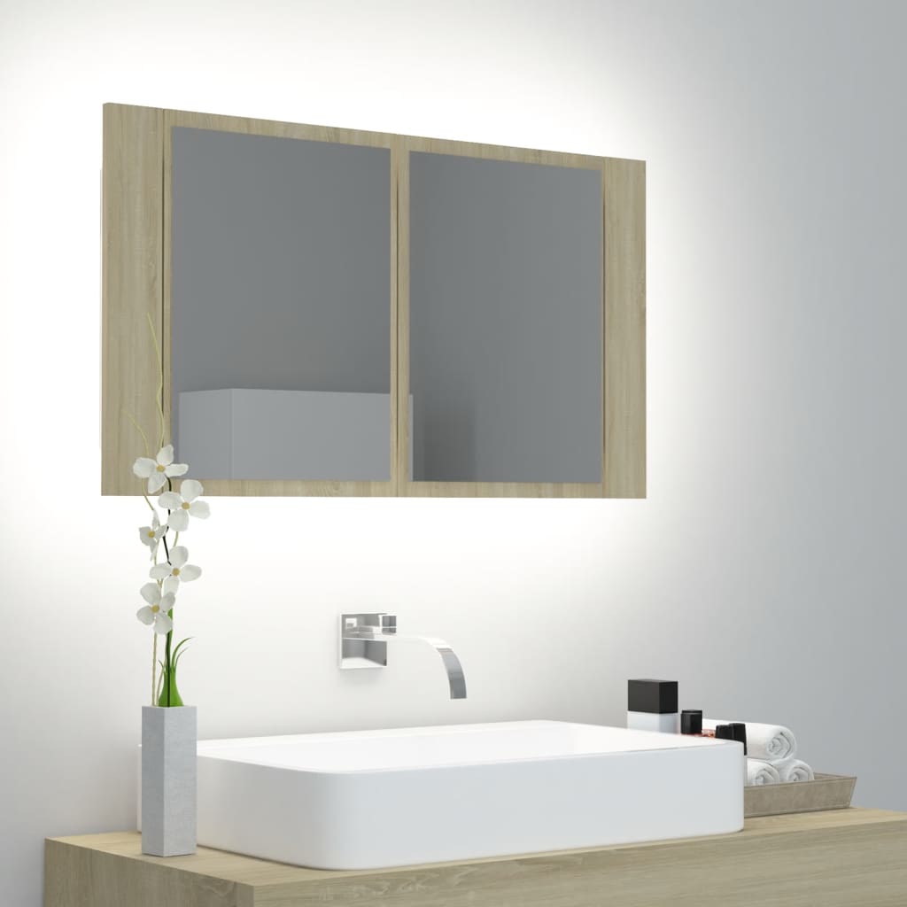 Led Koupelnová Skříňka Se Zrcadlem Betonově Šedá 80X12X45 Cm