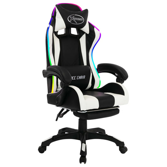 Herní Židle S Rgb Led Podsvícením Bíločerná Umělá Kůže