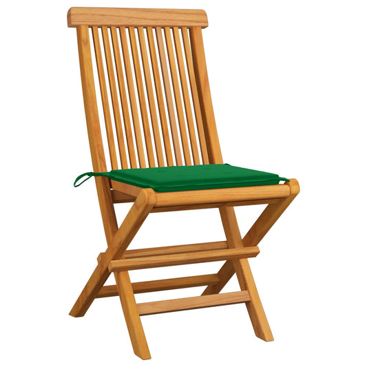Zahradní Židle Se Zelenými Poduškami 2 Ks Masivní Teak
