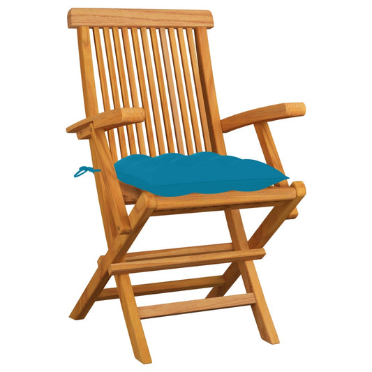 Zahradní Židle Se Světle Modrými Poduškami 6 Ks Masivní Teak