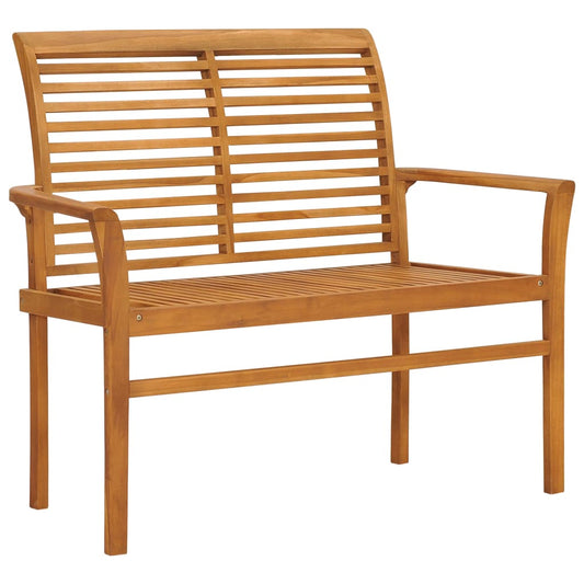 Zahradní Lavice + Červená Károvaná Poduška 112 Cm Masivní Teak