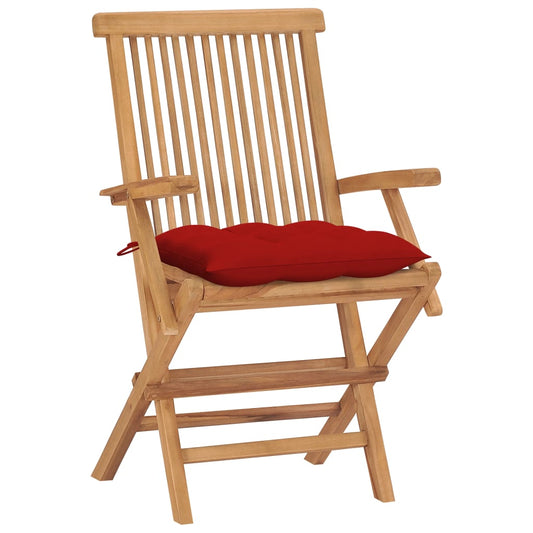 Zahradní Židle S Červenými Poduškami 4 Ks Masivní Teak