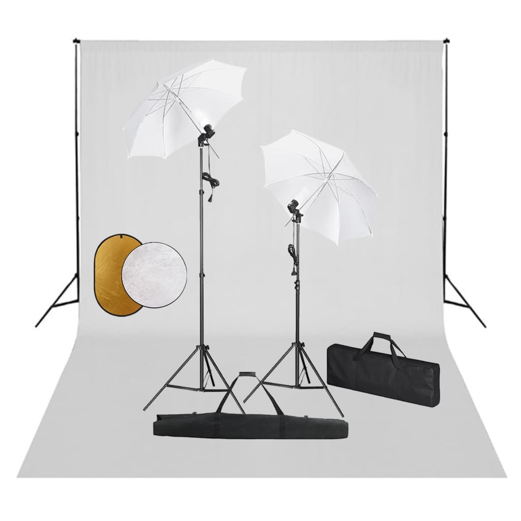 Foto Studio Set Se Světly, Deštníky, Pozadím A Odraznou Deskou