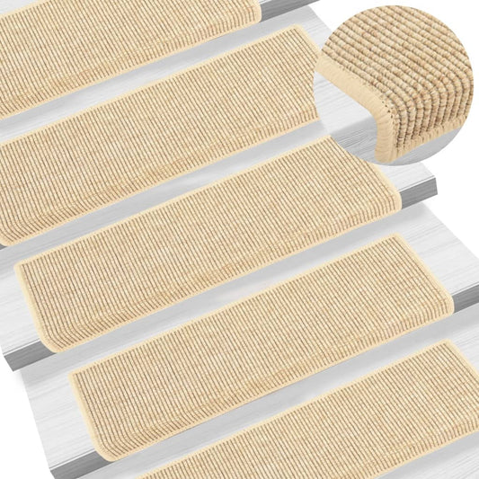 Schodové Rohože 15 Ks 65 X 21 X 4 Cm Světle Béžové S Obdélníkovým Okrajem