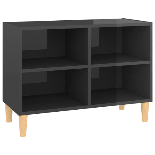 Tv Stolek Nohy Z Masivního Dřeva Šedý Vysoký Lesk 69,5X30X50 Cm