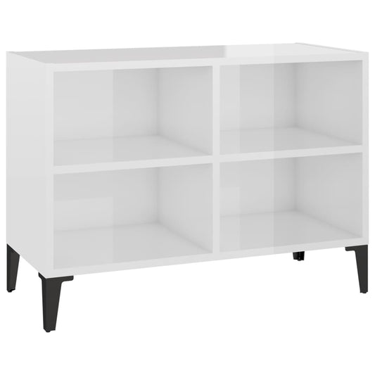 Tv Stolek S Kovovými Nohami Bílý Vysoký Lesk 69,5 X 30 X 50 Cm