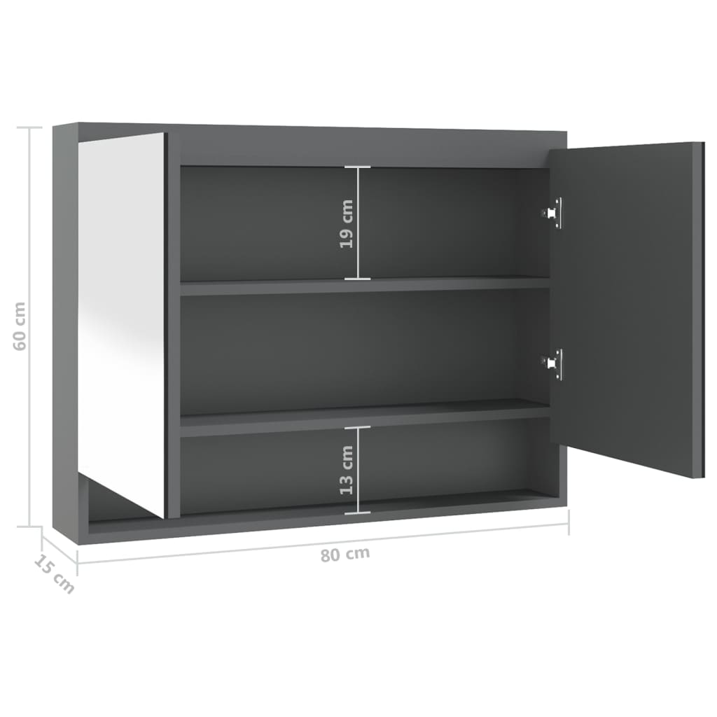 Koupelnová Skříňka Se Zrcadlem 80 X 15 X 60 Cm Mdf Zářivě Šedá