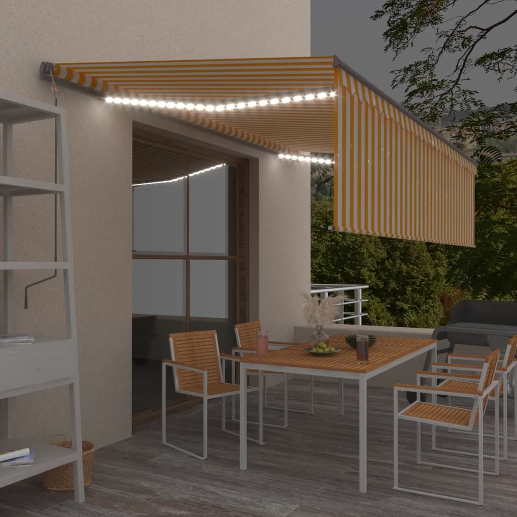 Ručně Zatahovací Markýza S Roletou A Led 4,5 X 3 M Modrobílá