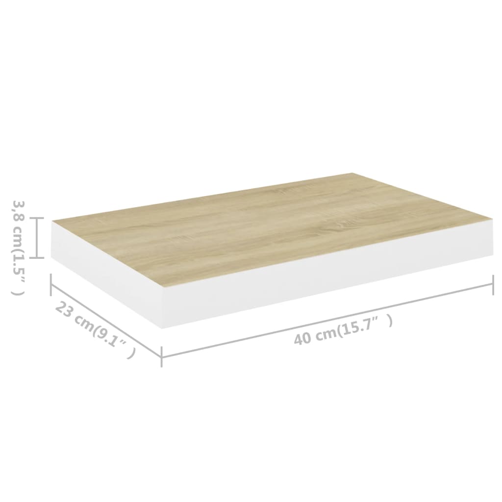 Plovoucí Nástěnné Police 4 Ks Dub A Bílé 40 X 23 X 3,8 Cm Mdf Dub A Bílá