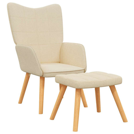 Relaxační Křeslo Se Stoličkou Krémové Textil