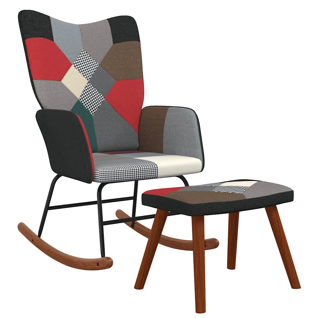Houpací Křeslo Se Stoličkou Patchwork Textil