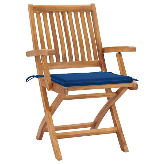 Skládací Zahradní Židle S Poduškami 4 Ks Masivní Teak Královská Modř