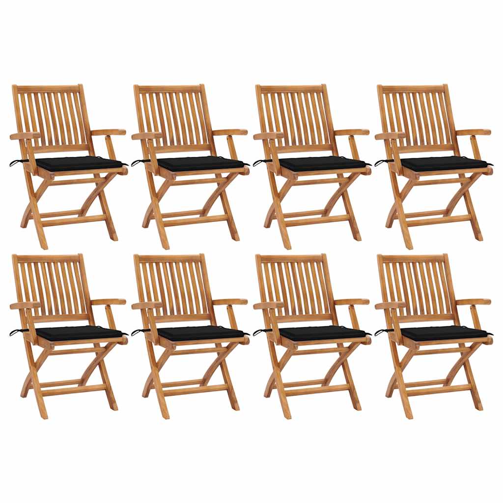 Skládací Zahradní Židle S Poduškami 8 Ks Masivní Teak Černá