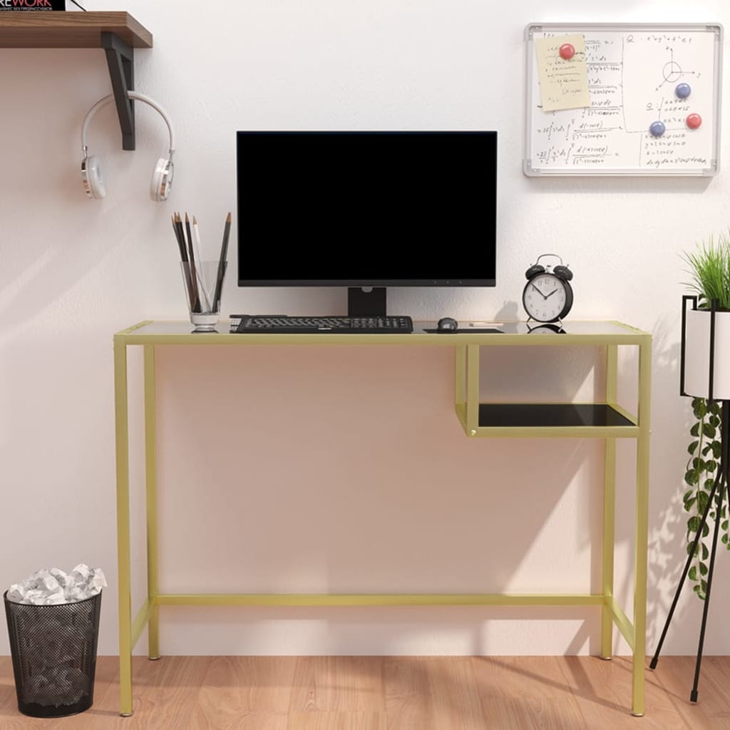 Pc Stůl Černý Mramor 100 X 36 X 74 Cm Tvrzené Sklo