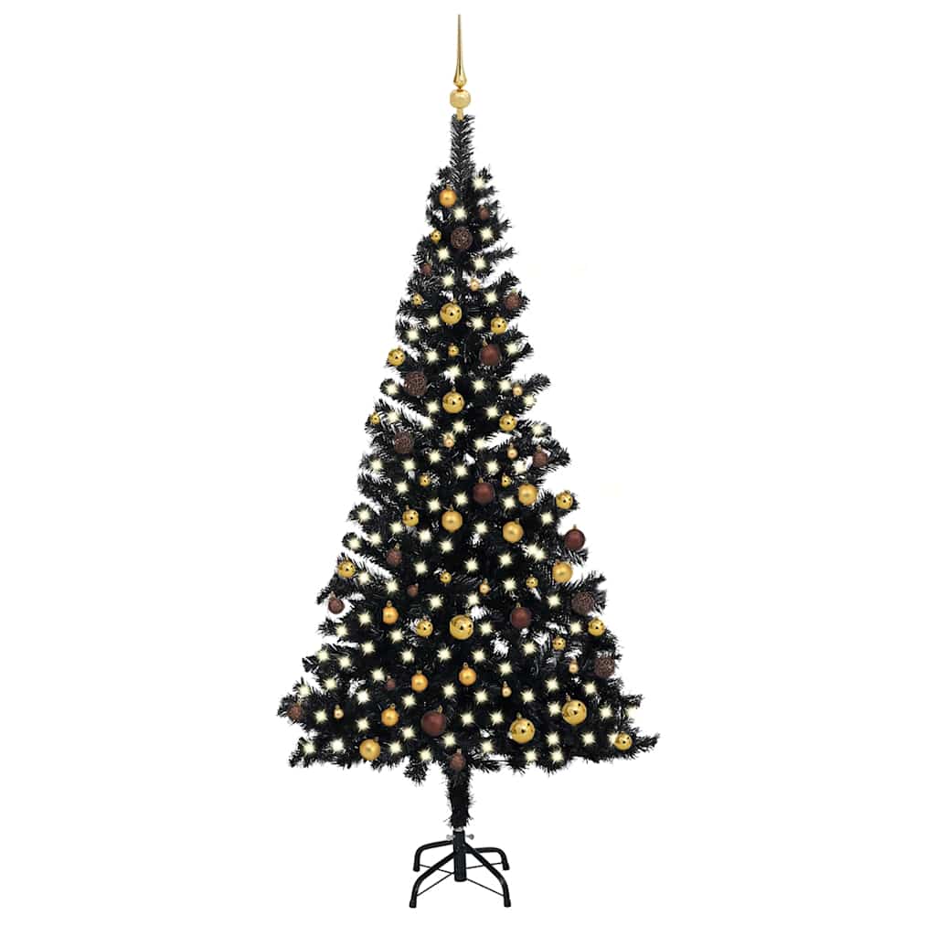 Umělý Vánoční Stromek S Led A Sadou Koulí Černý 120 Cm Pvc Černá