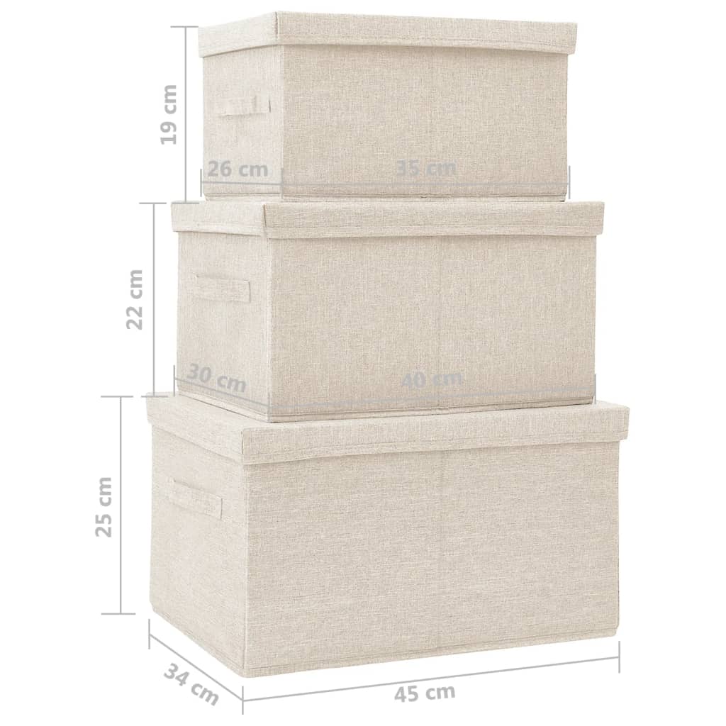 Stohovatelné Úložné Boxy 3Dílná Sada Textil Krémové