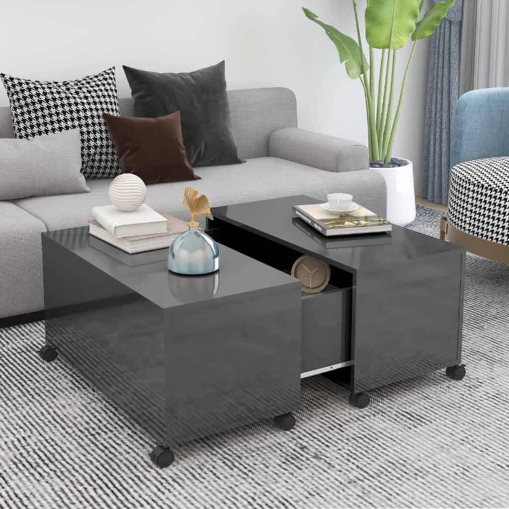 Konferenční Stolek Černý Vysoký Lesk 75X75X38 Cm Dřevotříska
