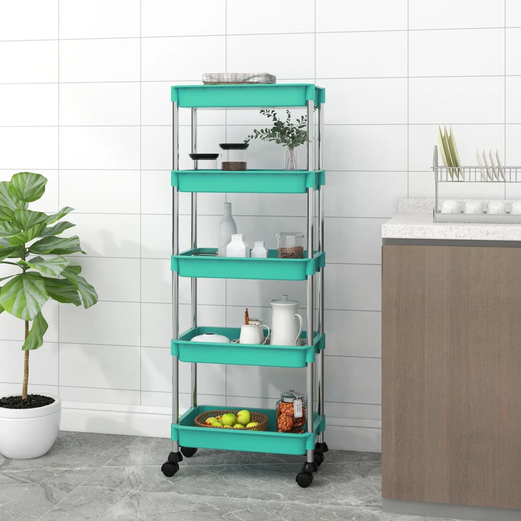 Kuchyňský Vozík S 5 Patry Bílý 42X29X128 Cm Železo A Abs