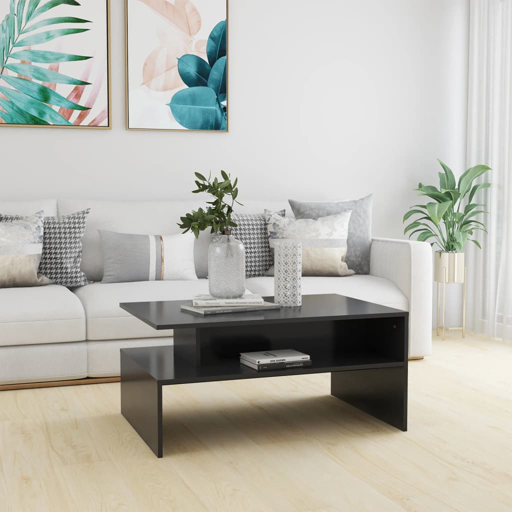 Konferenční Stolek Šedý Vysoký Lesk 90X60X42,5 Cm Dřevotříska