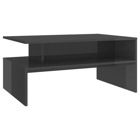 Konferenční Stolek Šedý Vysoký Lesk 90X60X42,5 Cm Dřevotříska