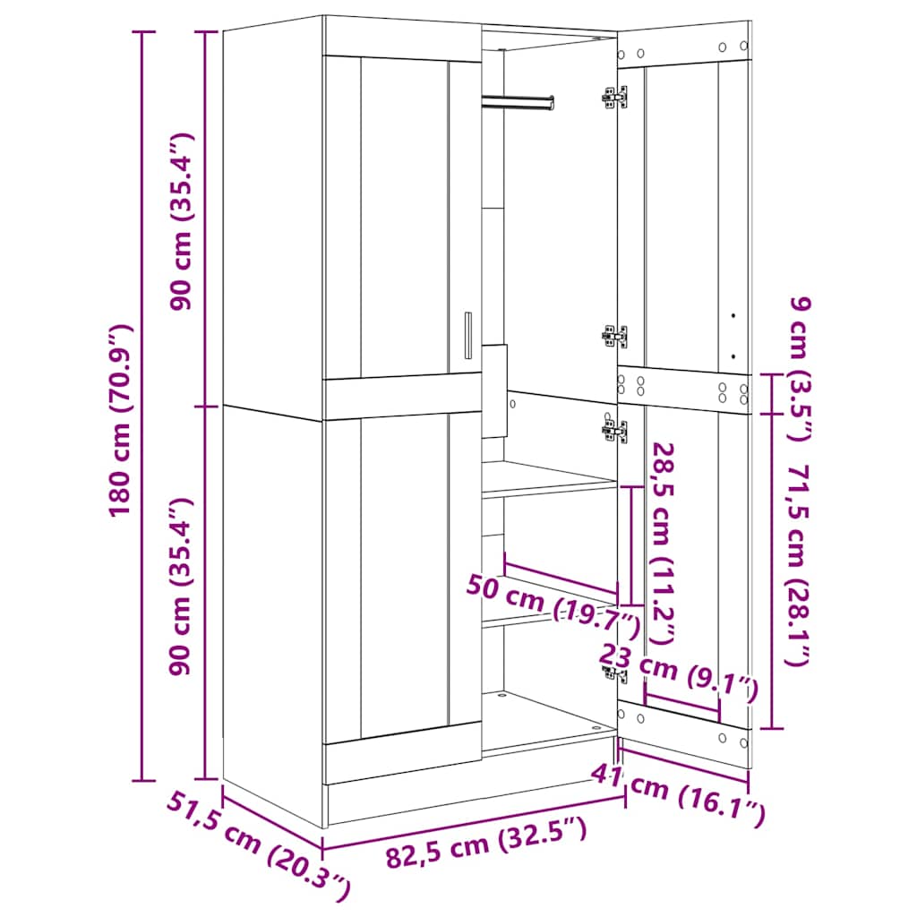 Šatní Skříň Dub Sonoma 82,5 X 51,5 X 180 Cm Kompozitní Dřevo