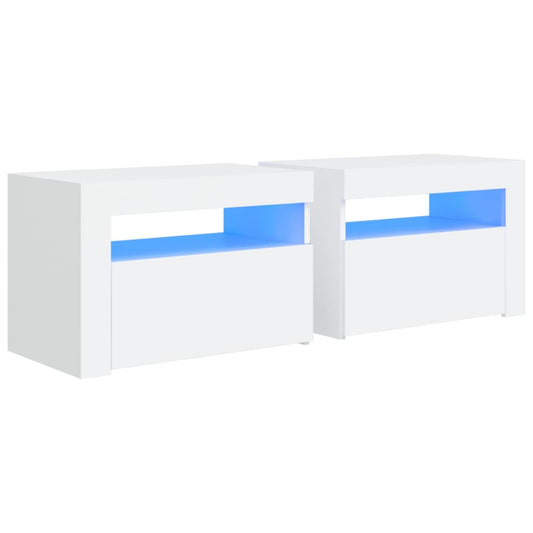 Noční Stolky 2 Ks S Led Osvětlením Bílé 60 X 35 X 40 Cm