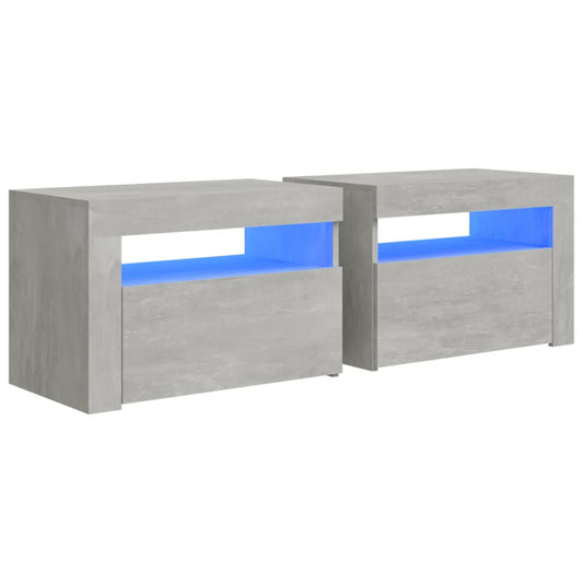 Noční Stolky 2 Ks S Led Osvětlením Betonově Šedé 60X35X40 Cm
