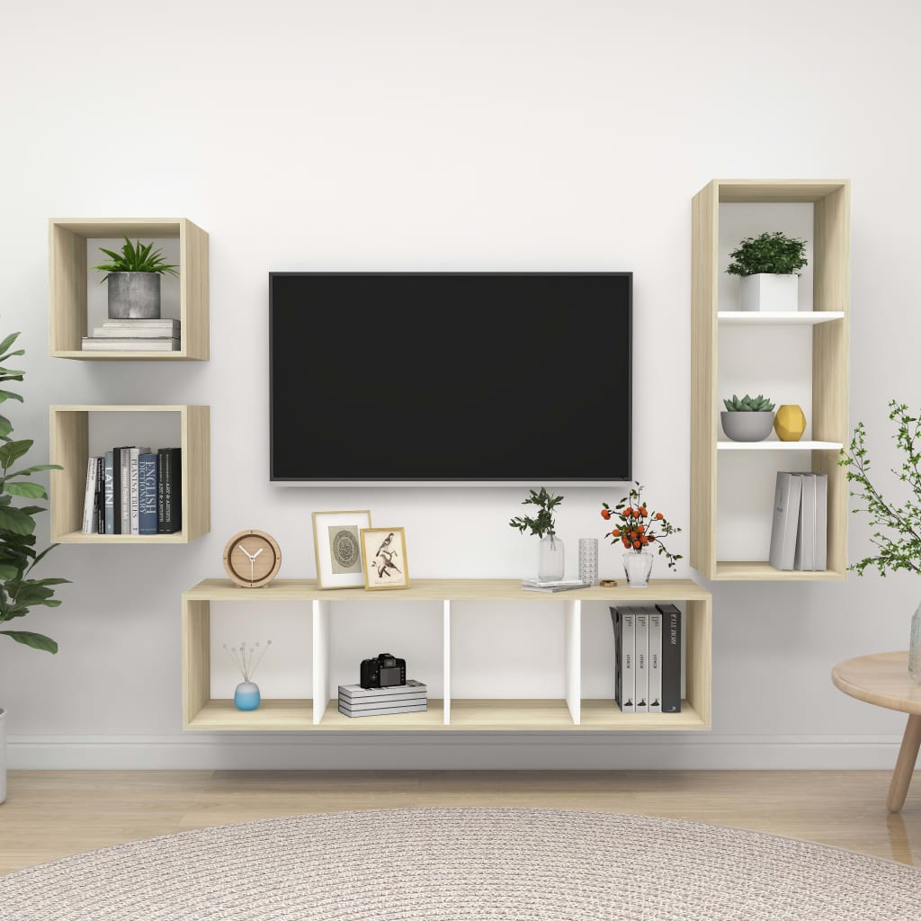 Nástěnné Tv Skříňky 4 Ks Šedé Dřevotříska