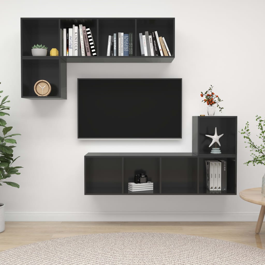 4Dílný Set Tv Skříněk Šedý Dřevotříska