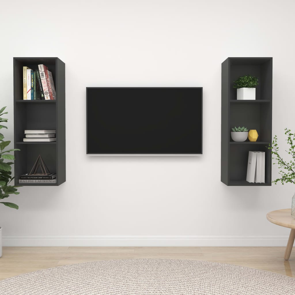 Nástěnné Tv Skříňky 2 Ks Betonově Šedé Dřevotříska
