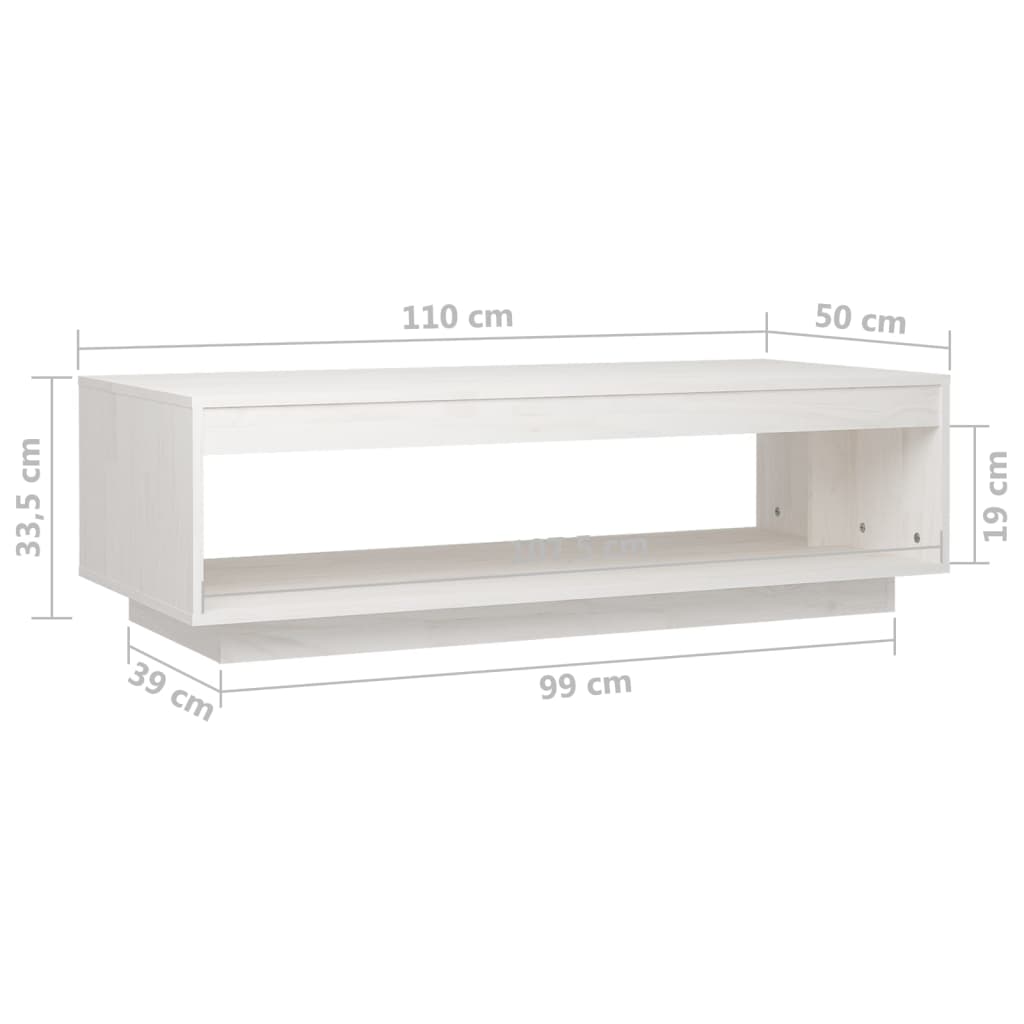 Konferenční Stolek Bílý 110 X 50 X 33,5 Cm Masivní Borové Dřevo
