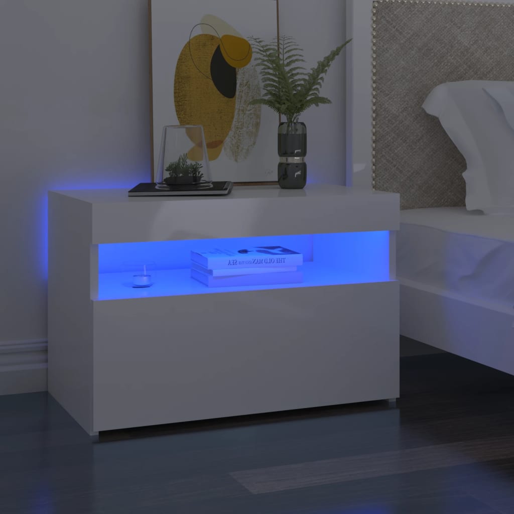 Noční Stolek S Led Osvětlením Bílý 60X35X40 Kompozitní Dřevo